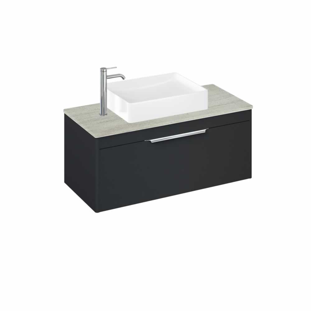 Shoreditch 100cm single drawer Matt Grey with Concrete Haze Worktop and Quad Countertop Basin